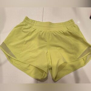 Lululemon Hotty hot high rise lined short; lemon yellow; women’s size 6